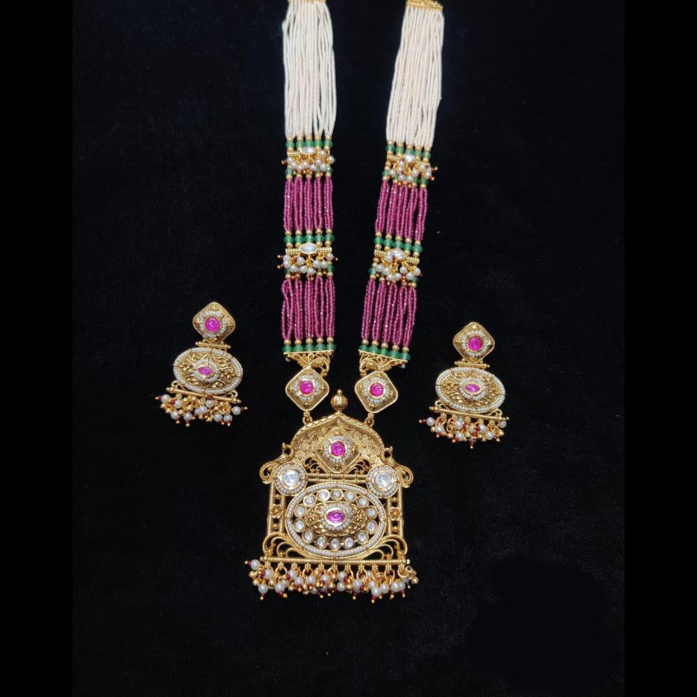Manisha Jewellery Gold Plated Pota Stone And Pearl Long Necklace Set (Copy)
