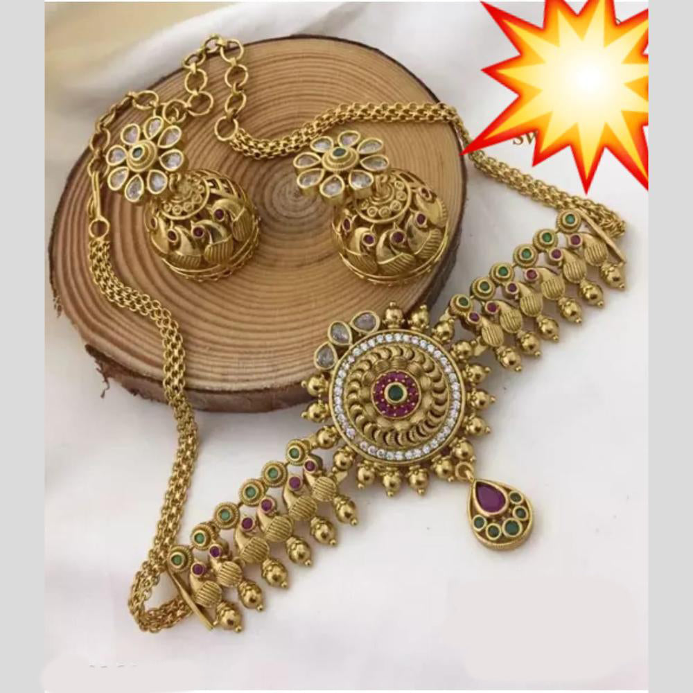 Manisha Jewellery Gold Plated Pota Stone Choker Necklace Set