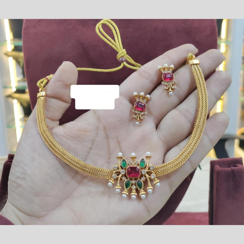 Manisha Jewellery Gold Plated Pota Stone And Pearls Necklace Set