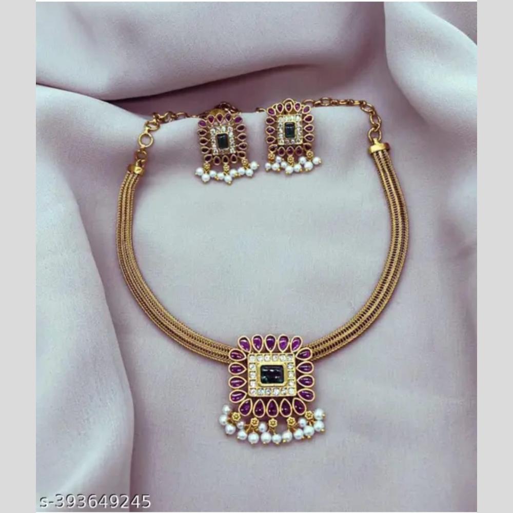 Manisha Jewellery Gold Plated Pota Stone And Pearls Necklace Set