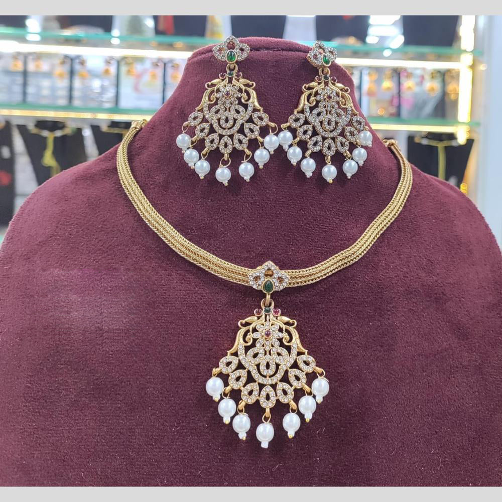 Manisha Jewellery Gold Plated Austrain Stone And Pearls Necklace Set