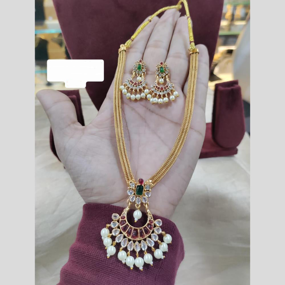 Manisha Jewellery Gold Plated Pota Stone And Pearls Necklace Set