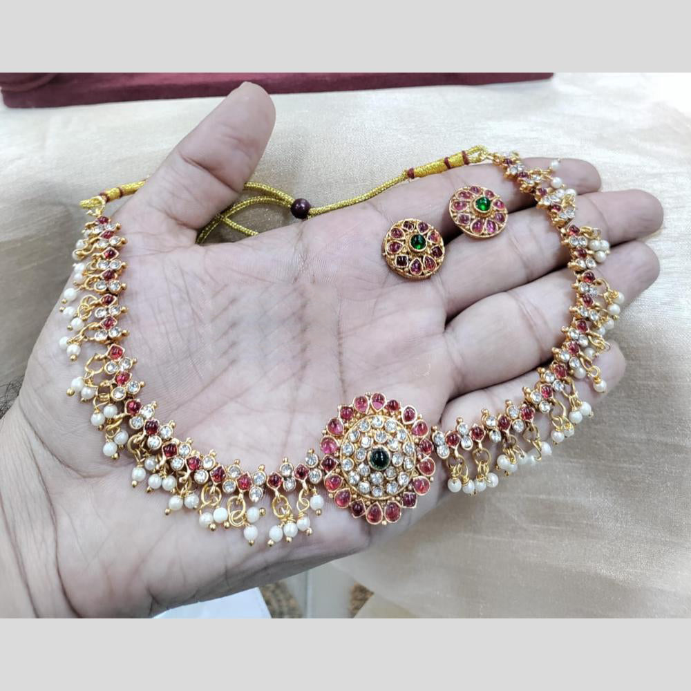 Manisha Jewellery Gold Plated Austrain Stone And Pearls Necklace Set