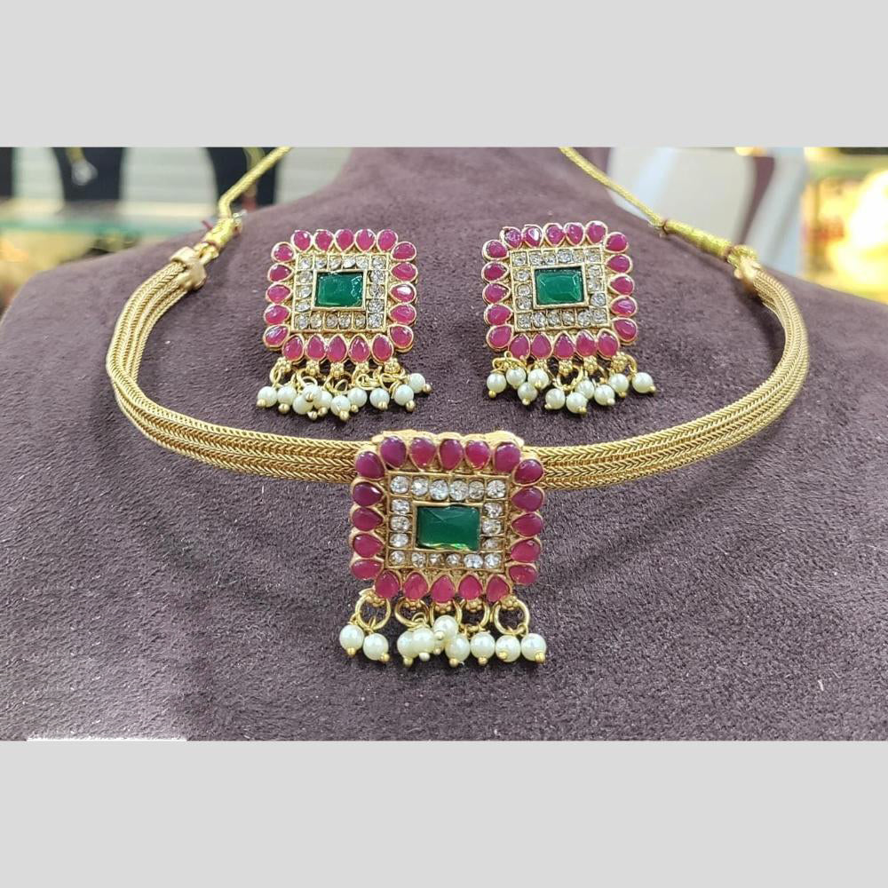 Manisha Jewellery Gold Plated Pota Stone And Pearls Necklace Set