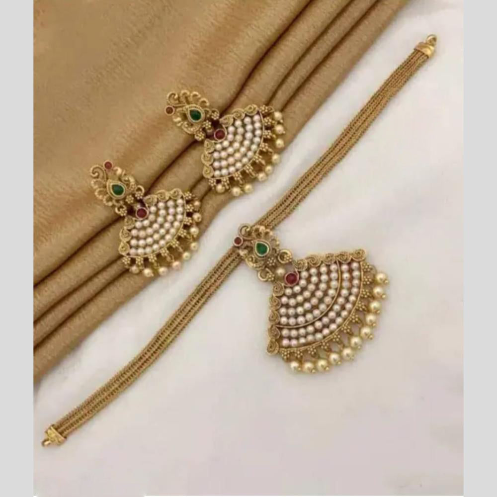 Manisha Jewellery Gold Plated Pota Stone And Pearls Choker Necklace Set