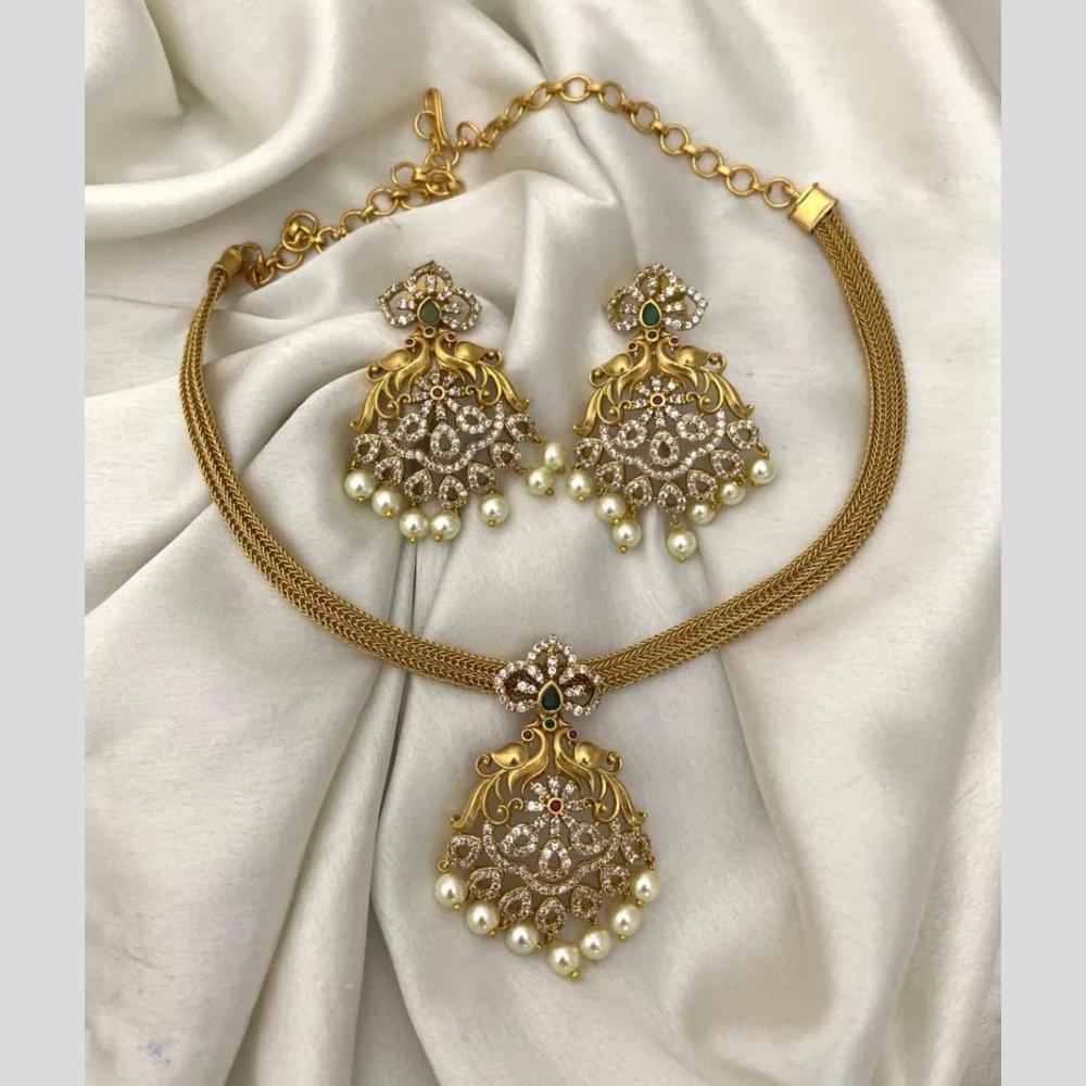 Manisha Jewellery Gold Plated Austrain Stone And Pearls Necklace Set