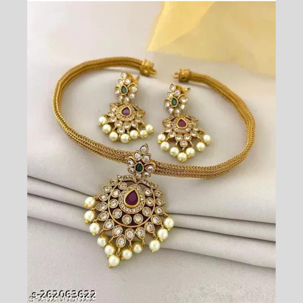 Manisha Jewellery Gold Plated Austrain Stone And Pearls Necklace Set