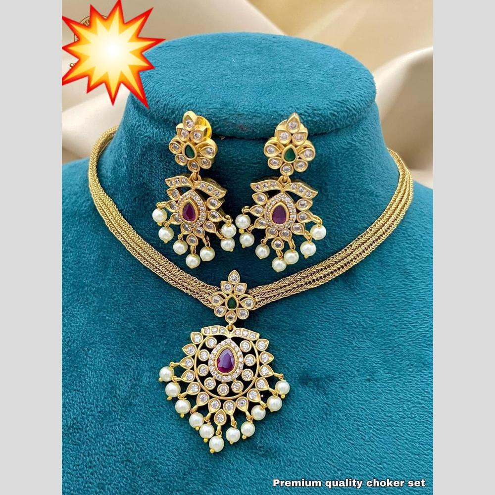 Manisha Jewellery Gold Plated Austrain Stone And Pearls Necklace Set