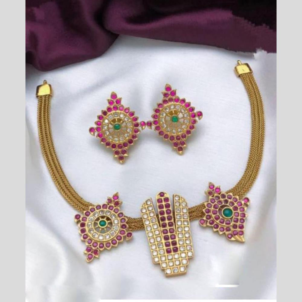 Manisha Jewellery Gold Plated Pota Stone Temple Necklace Set