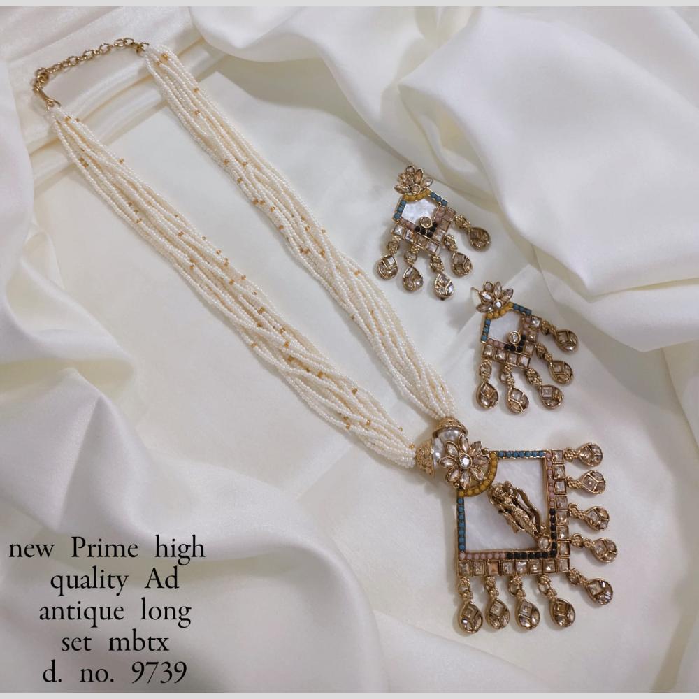 Manisha Jewellery Gold Plated Crystal Stone And Pearls Temple Long Necklace Set