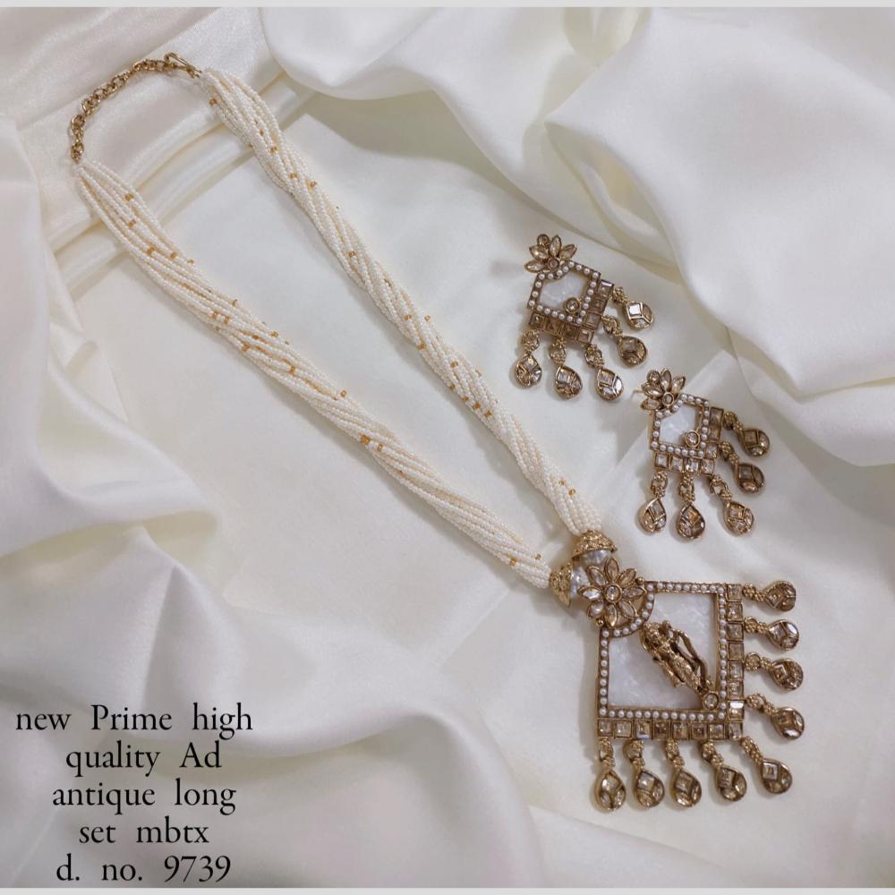 Manisha Jewellery Gold Plated Crystal Stone And Pearls Temple Long Necklace Set