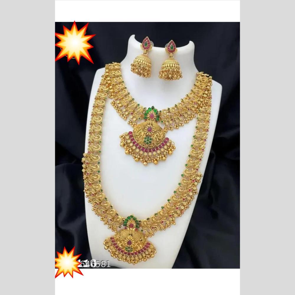 Manisha Jewellery Gold Plated Pota Stone And Pearls Double Necklace Set