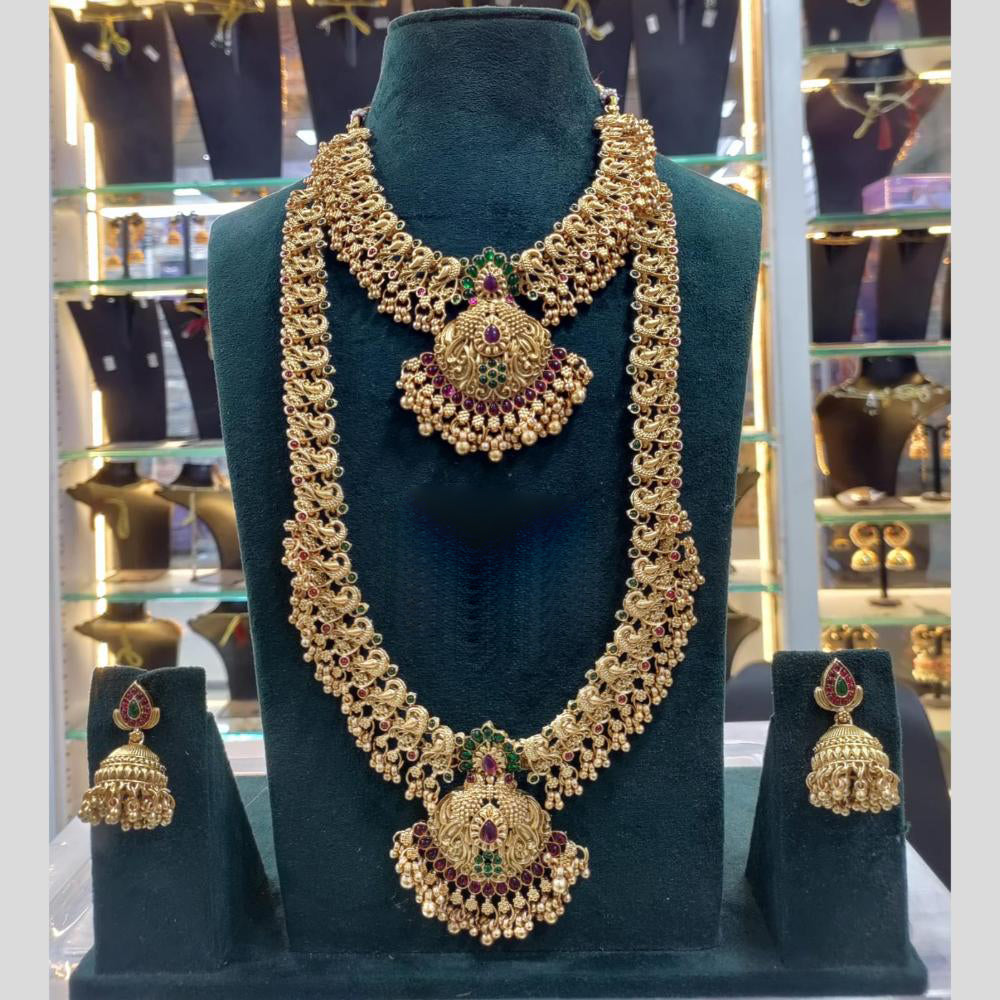 Manisha Jewellery Gold Plated Pota Stone And Pearls Double Necklace Set