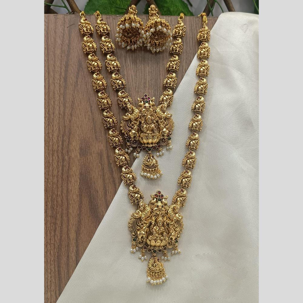 Manisha Jewellery Gold Plated Pota Stone And Pearls Temple Double Necklace Set