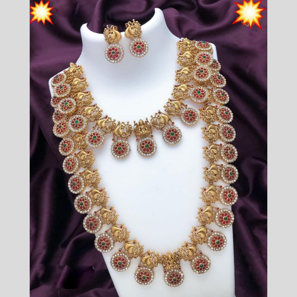 Manisha Jewellery Gold Plated Pota Stone Temple Double Necklace Set