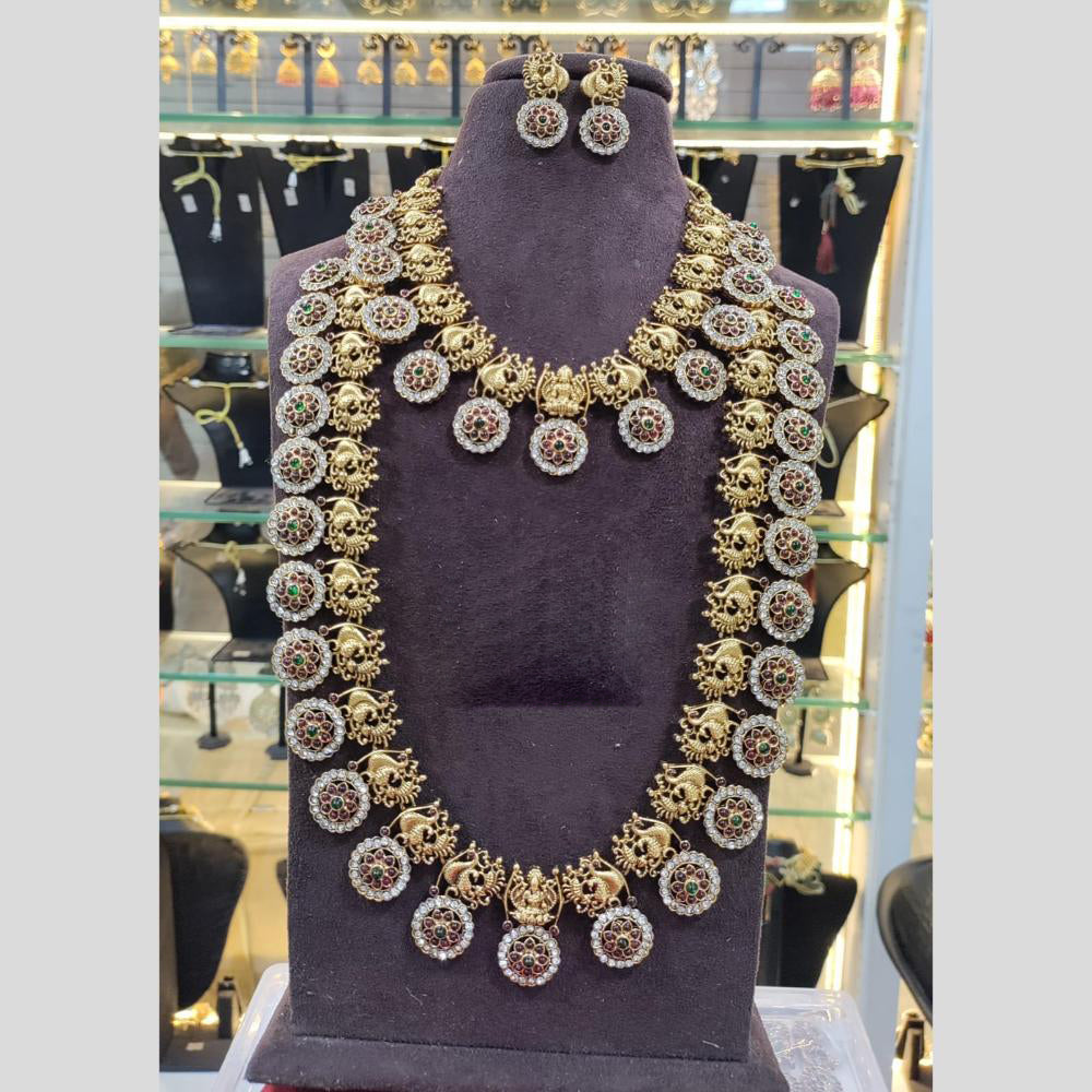 Manisha Jewellery Gold Plated Austrain Stone Temple Double Necklace Set