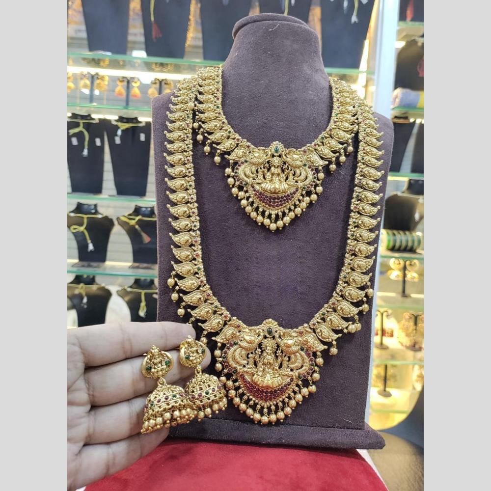Manisha Jewellery Gold Plated Pota Stone Temple Double Necklace Set