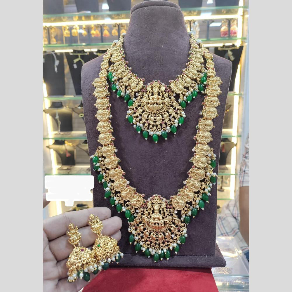Manisha Jewellery Gold Plated Pota Stone And Beads Temple Double Necklace Set