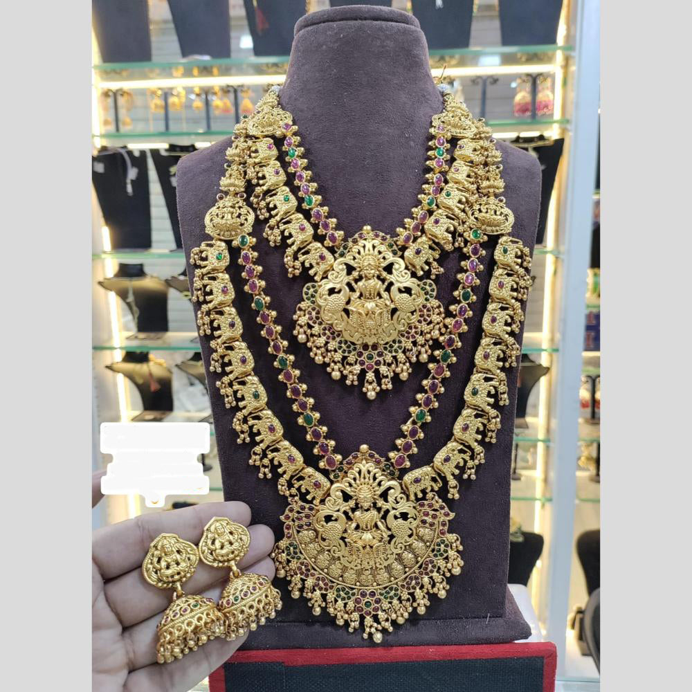 Manisha Jewellery Gold Plated Pota Stone Temple Double Necklace Set