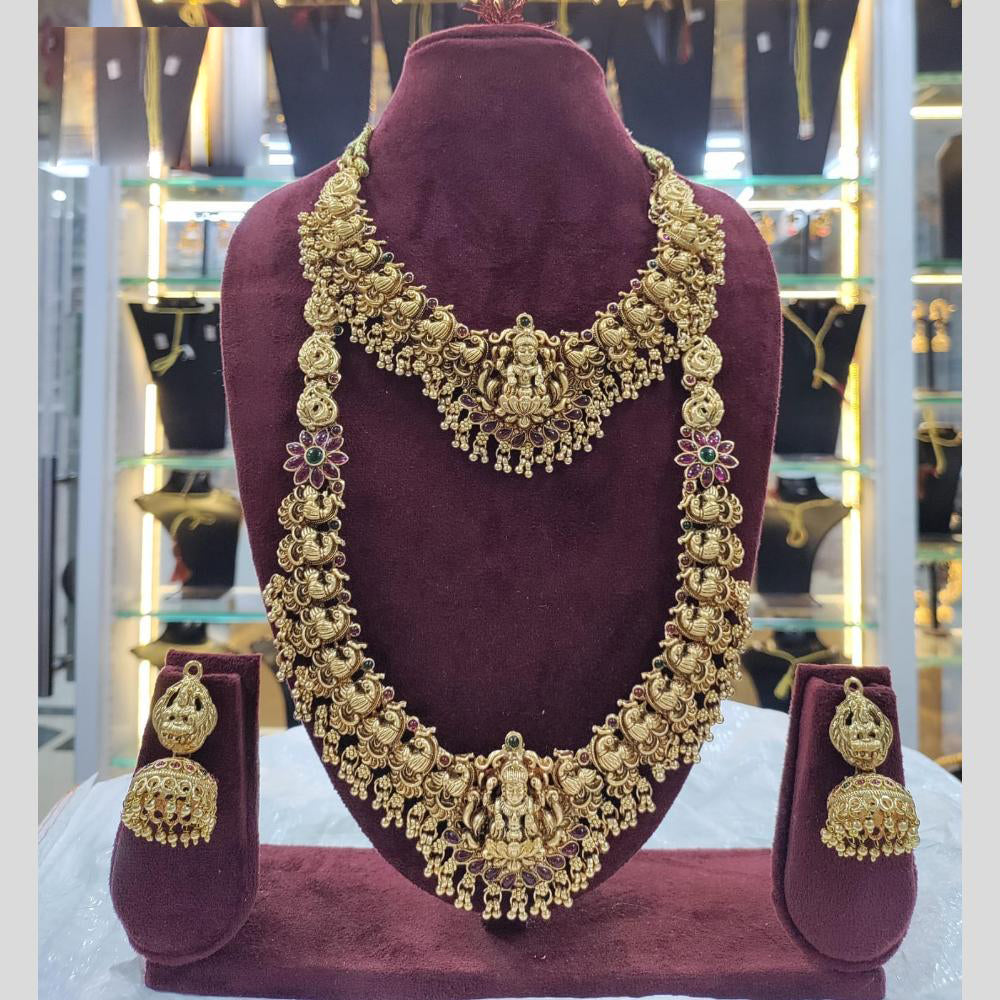 Manisha Jewellery Gold Plated Pota Stone Temple Double Necklace Set