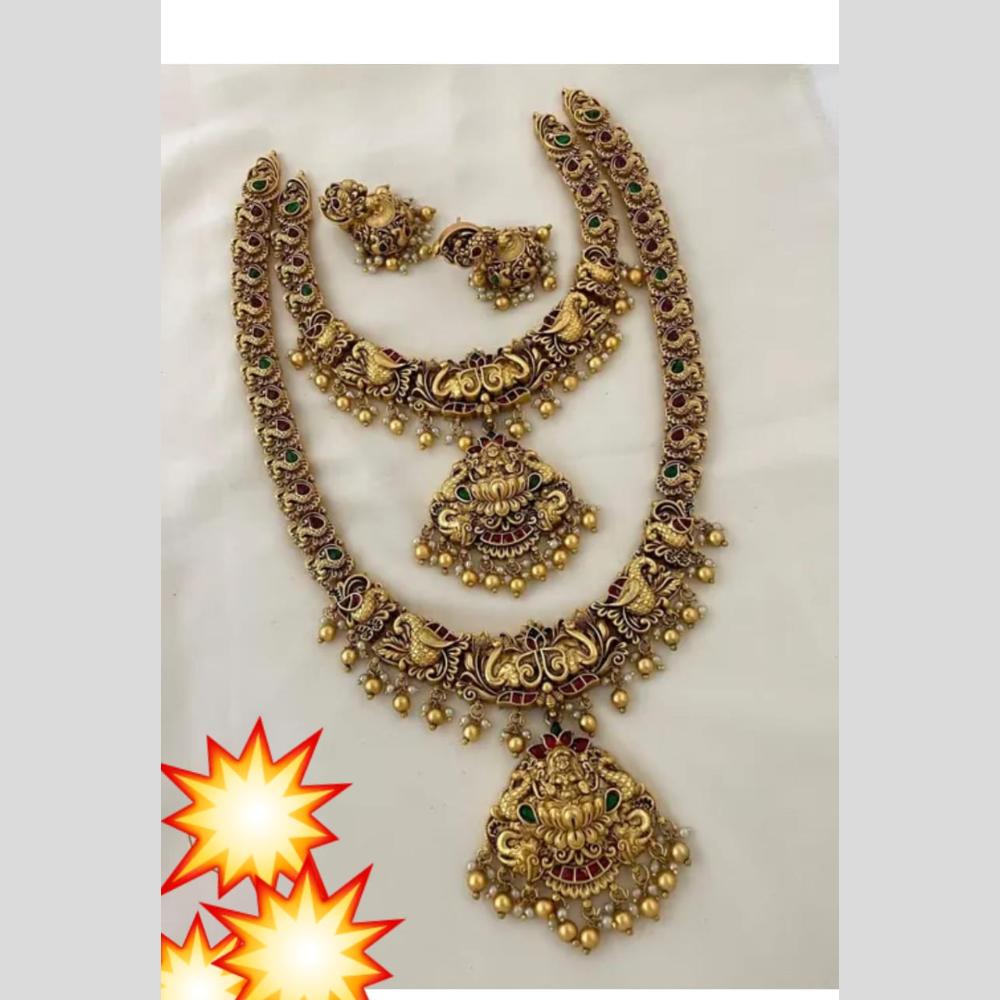 Manisha Jewellery Gold Plated Pota Stone Temple Double Necklace Set
