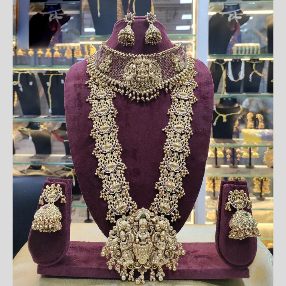 Manisha Jewellery Gold Plated Pota Stone Temple Double Necklace Set