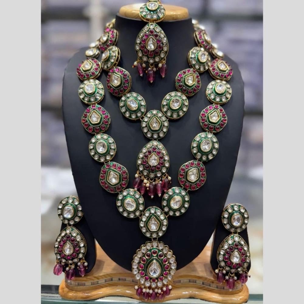 Manisha Jewellery Gold Plated Kundan Stone And Beads Meenakari Double Necklace Set