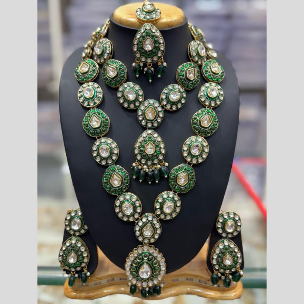 Manisha Jewellery Gold Plated Kundan Stone And Beads Meenakari Double Necklace Set