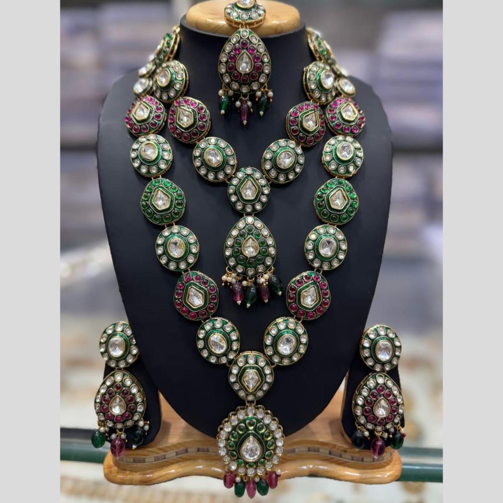 Manisha Jewellery Gold Plated Kundan Stone And Beads Meenakari Double Necklace Set