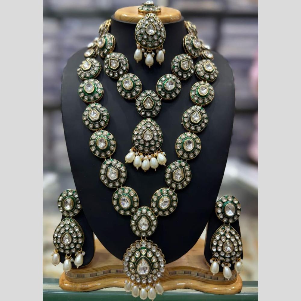 Manisha Jewellery Gold Plated Kundan Stone And Beads Meenakari Double Necklace Set