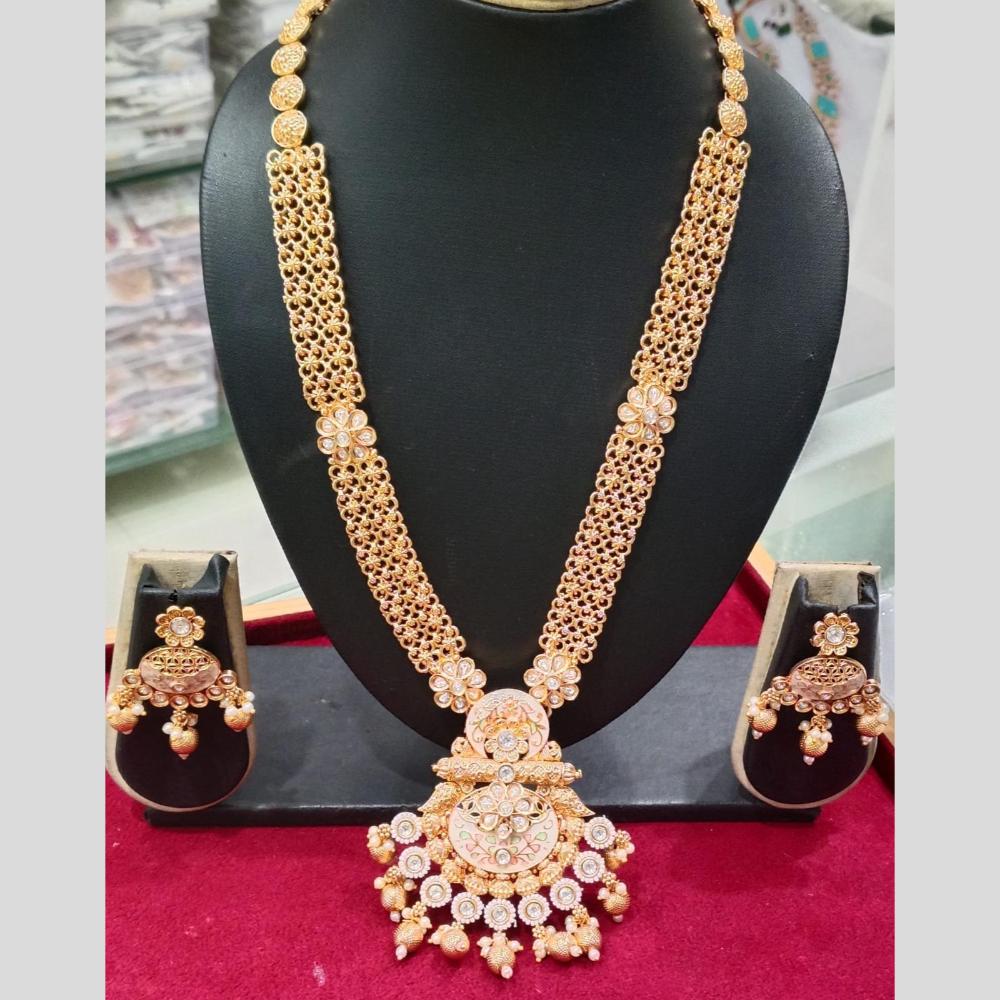 Manisha Jewellery Gold Plated Crystal Stone And Pearls Meenakari Long Necklace Set