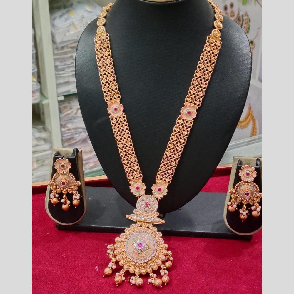 Manisha Jewellery Gold Plated Crystal Stone And Pearls Meenakari Long Necklace Set