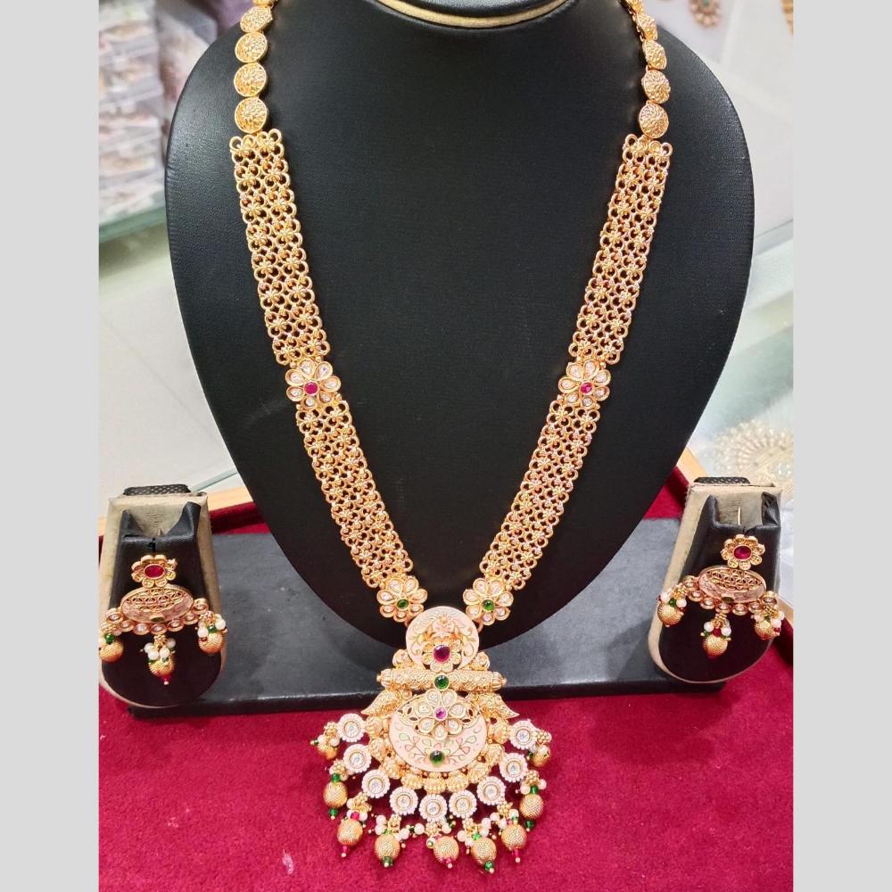 Manisha Jewellery Gold Plated Crystal Stone And Pearls Meenakari Long Necklace Set
