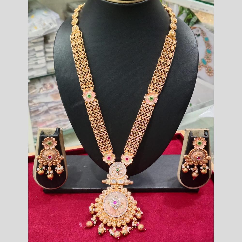 Manisha Jewellery Gold Plated Crystal Stone And Pearls Meenakari Long Necklace Set