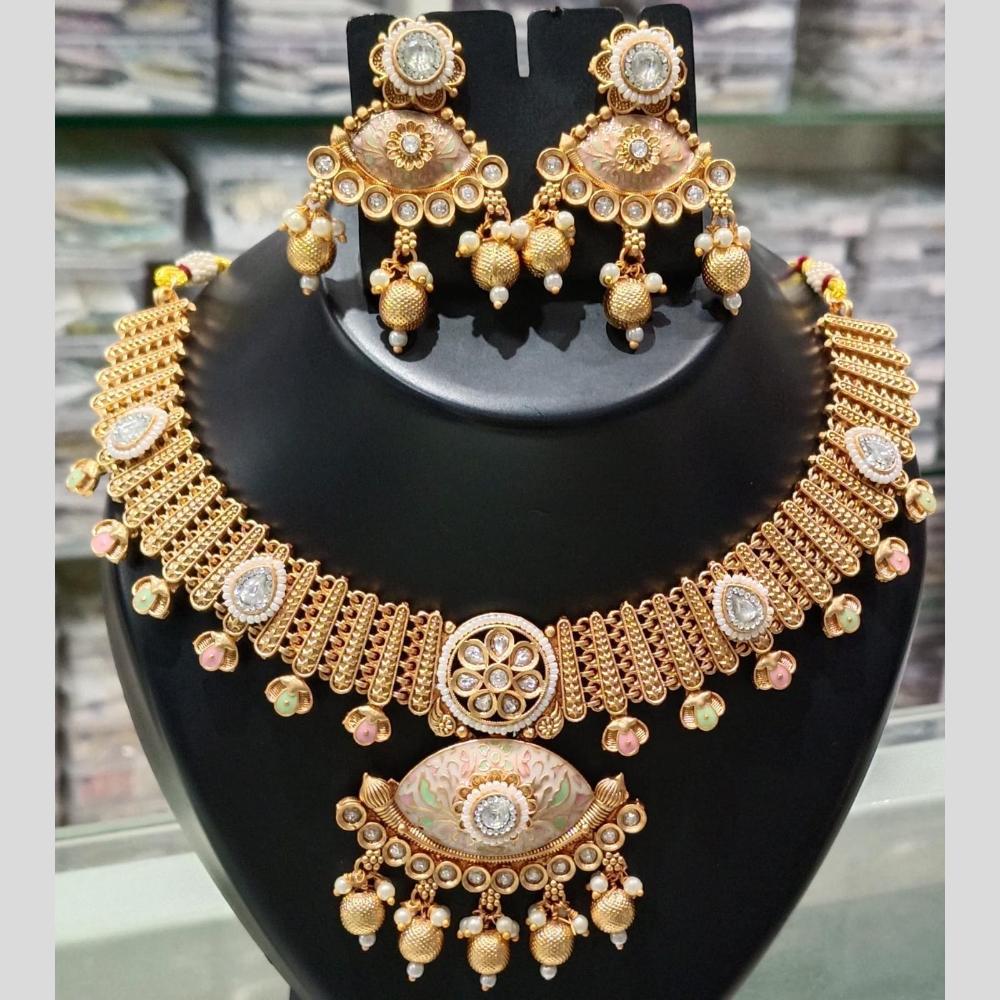 Manisha Jewellery Gold Plated Kundan Stone And Pearls Meenakari Necklace Set