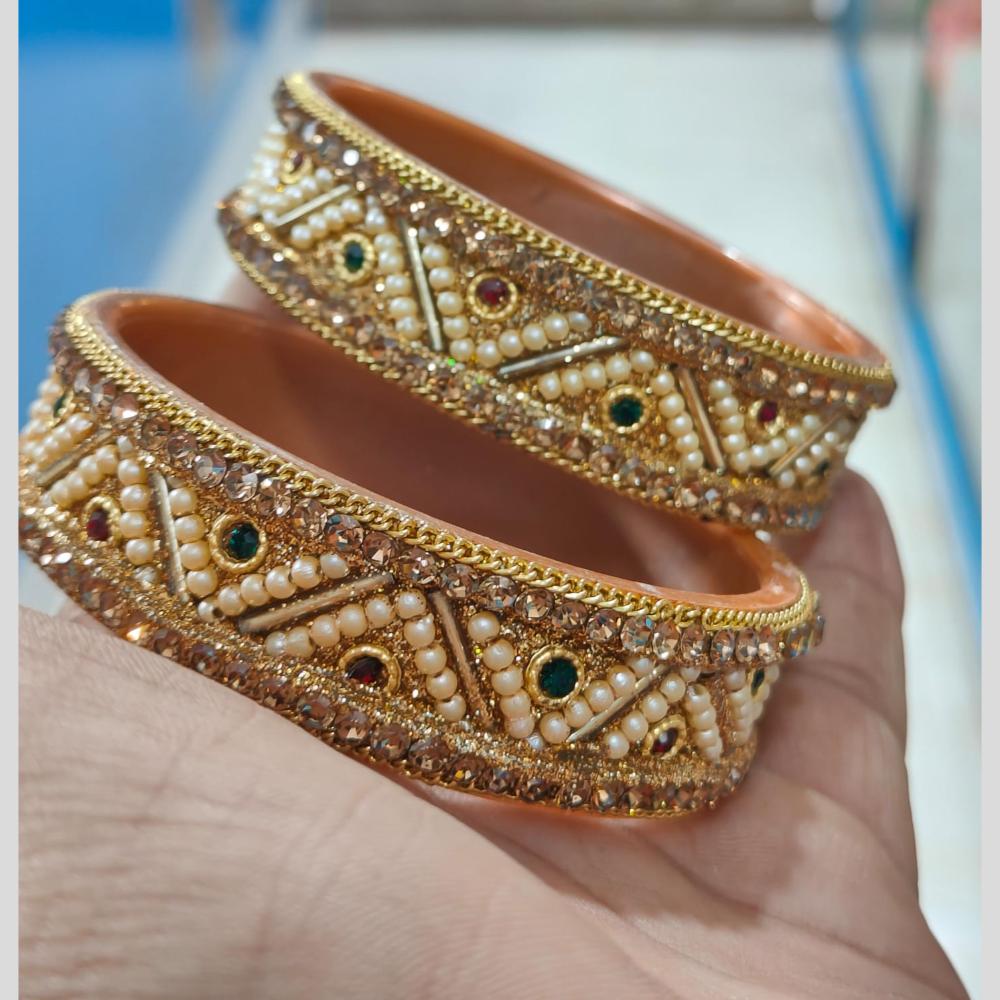 Manisha Jewellery Gold Plated Austrain Stone And Pearls Bangles Set