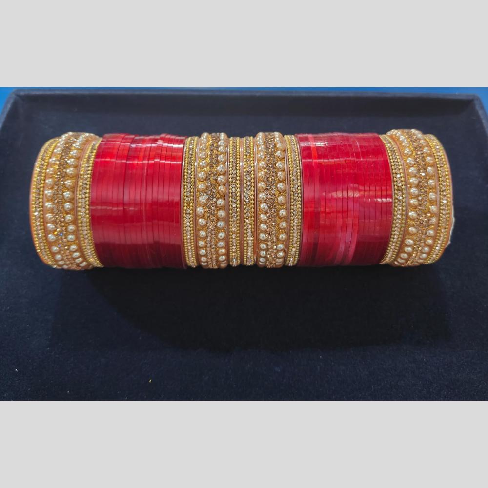 Manisha Jewellery Gold Plated Austrain Stone And Pearls Acrylic Bangle Set