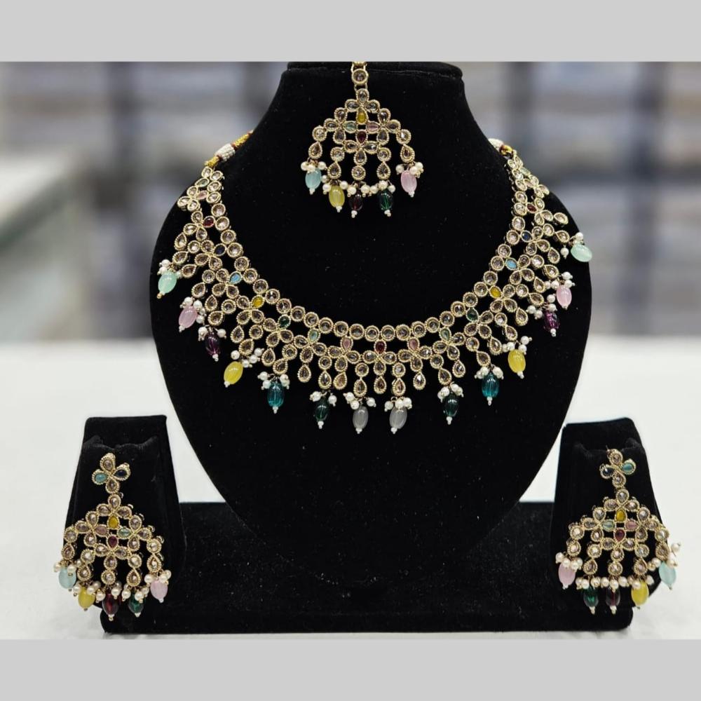 Manisha Jewellery Gold Plated Crystal Stone And Beads Necklace Set