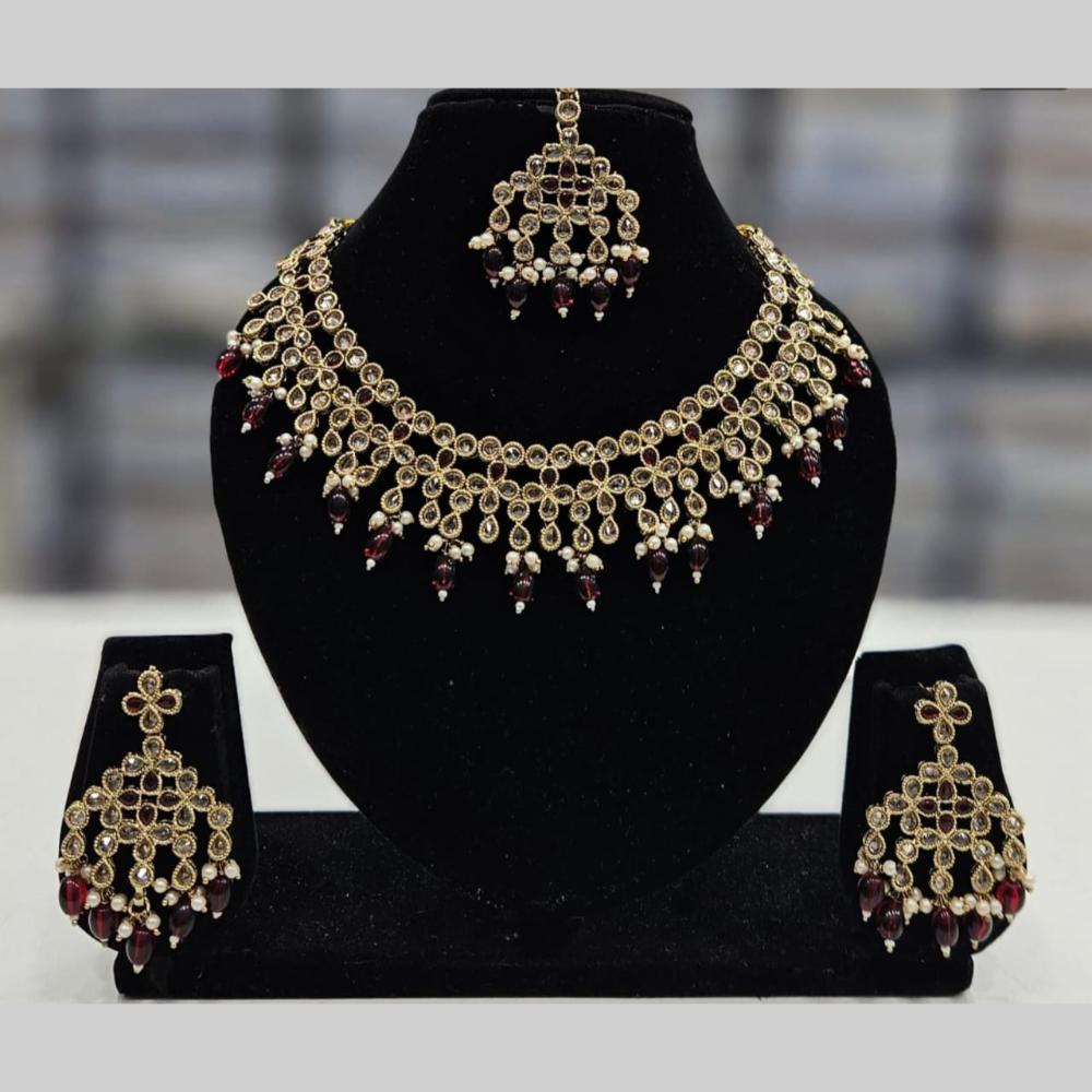 Manisha Jewellery Gold Plated Crystal Stone And Beads Necklace Set