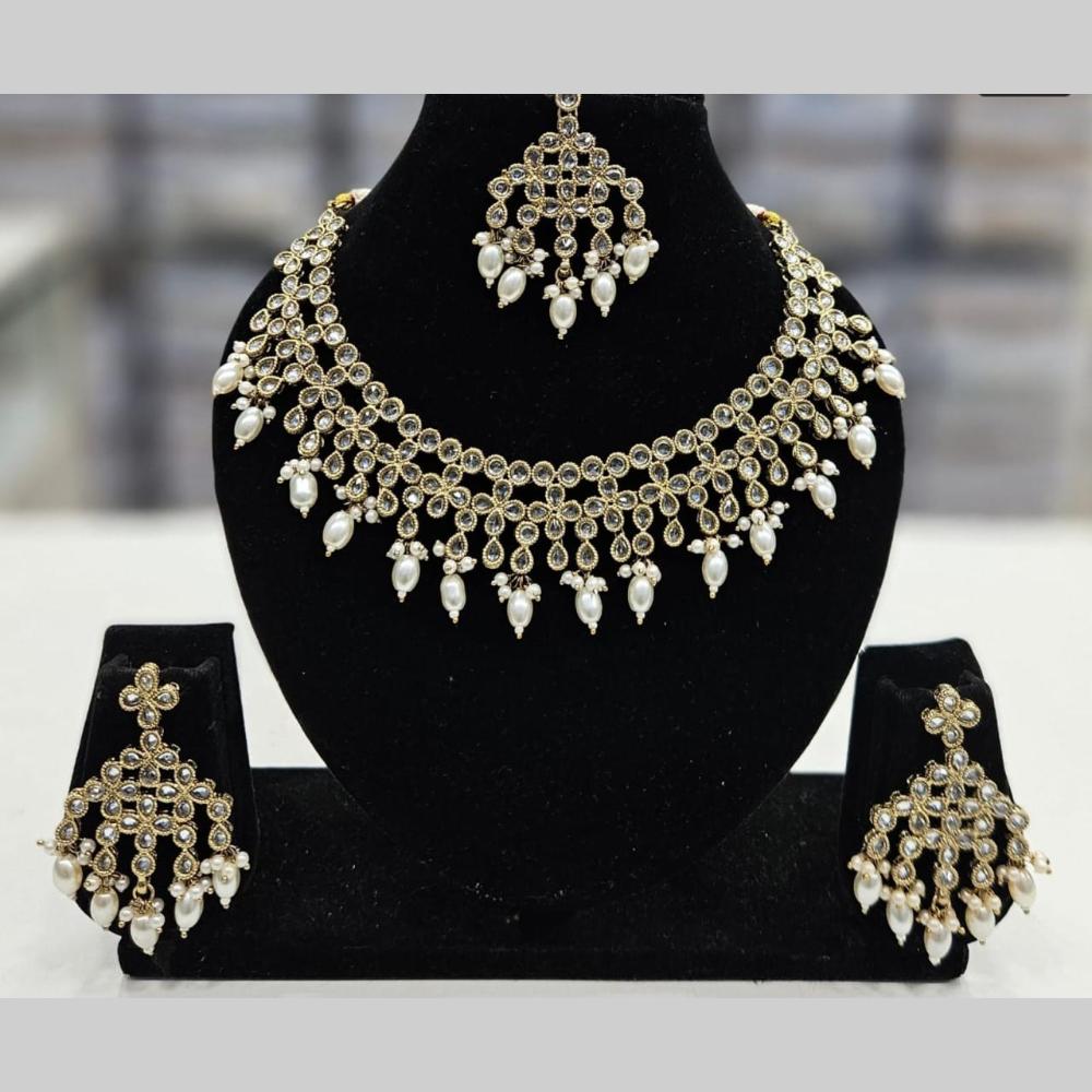 Manisha Jewellery Gold Plated Crystal Stone And Beads Necklace Set