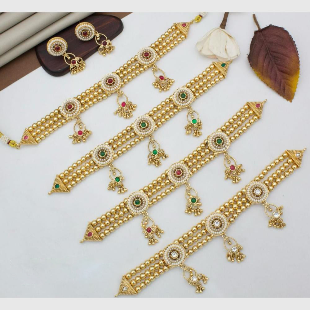 Manisha Jewellery Gold Plated Pota & Pearls Festive Wear Necklace Set