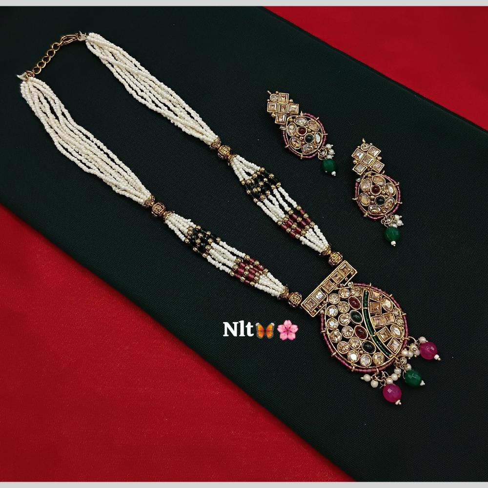 Manisha Jewellery Royal Glance Gold Plated American Diamond And Pearl Necklace Set