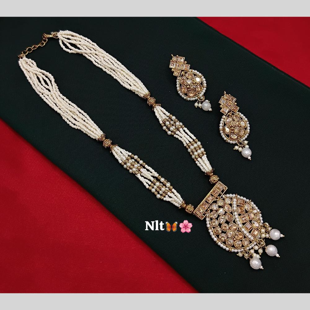 Manisha Jewellery Royal Glance Gold Plated American Diamond And Pearl Necklace Set