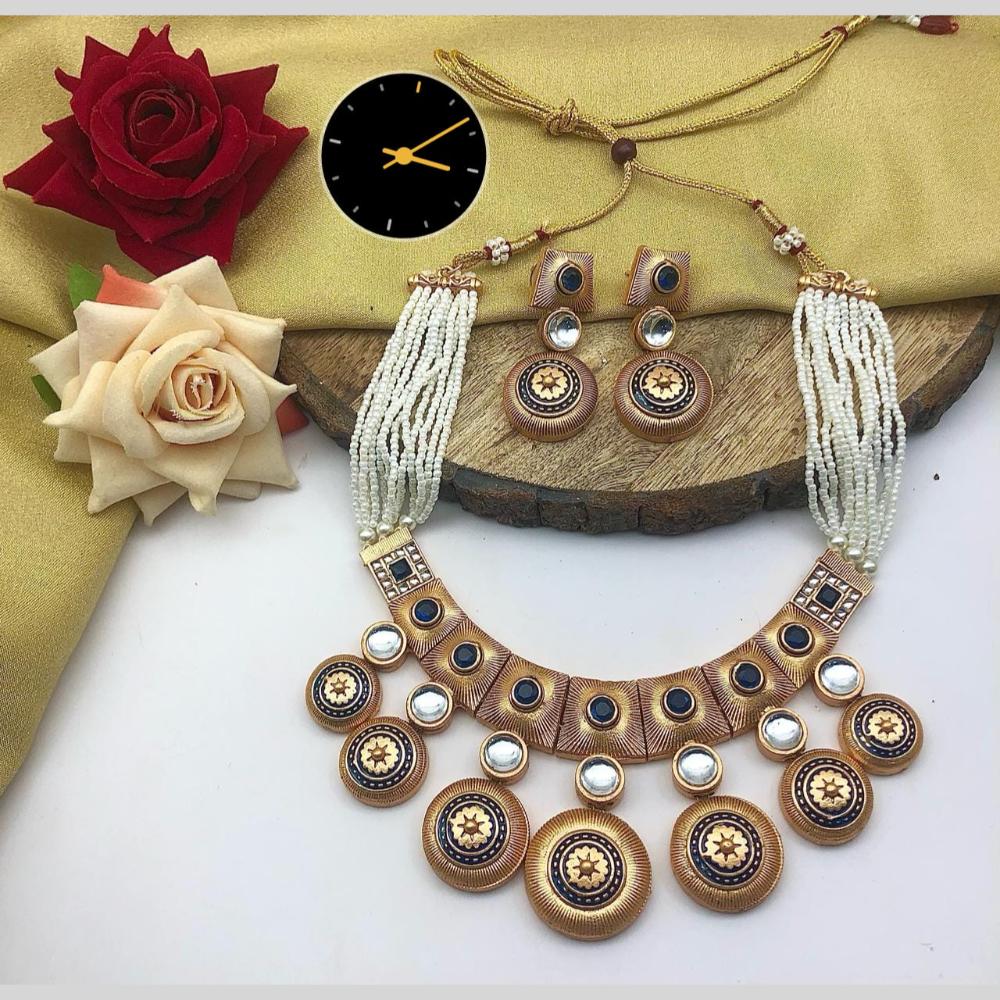 Manisha Jewellery Royal Glow Gold Plated Pota Stone And Pearl Necklace Set