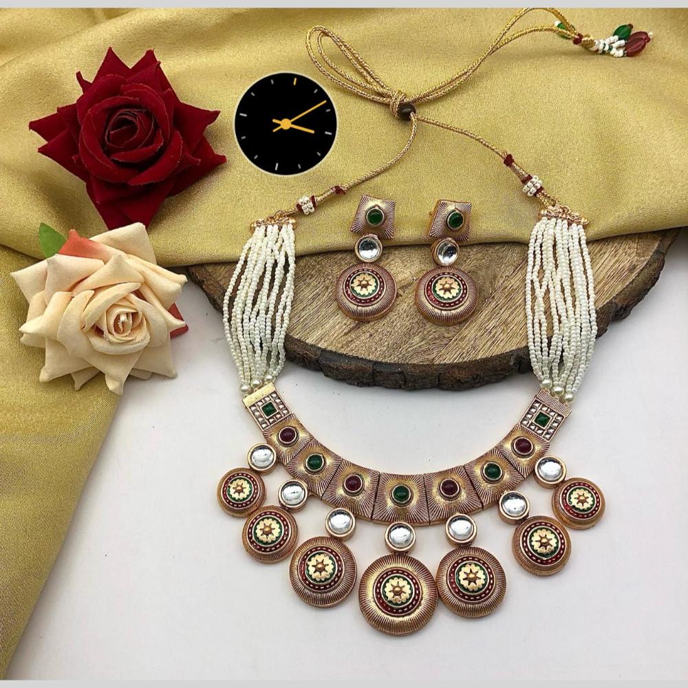 Manisha Jewellery Royal Glow Gold Plated Pota Stone And Pearl Necklace Set