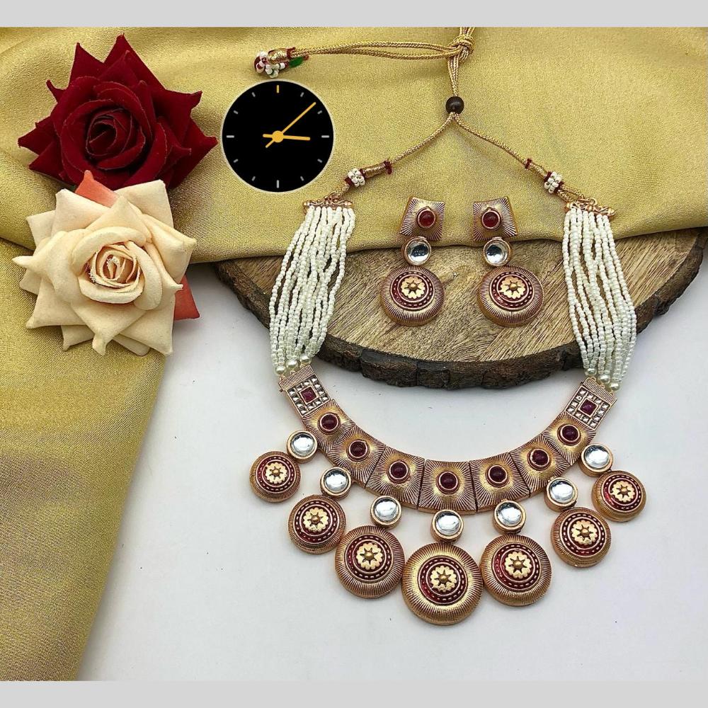 Manisha Jewellery Royal Glow Gold Plated Pota Stone And Pearl Necklace Set