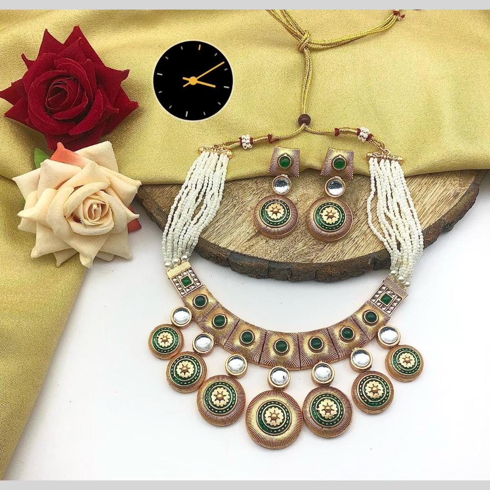 Manisha Jewellery Royal Glow Gold Plated Pota Stone And Pearl Necklace Set