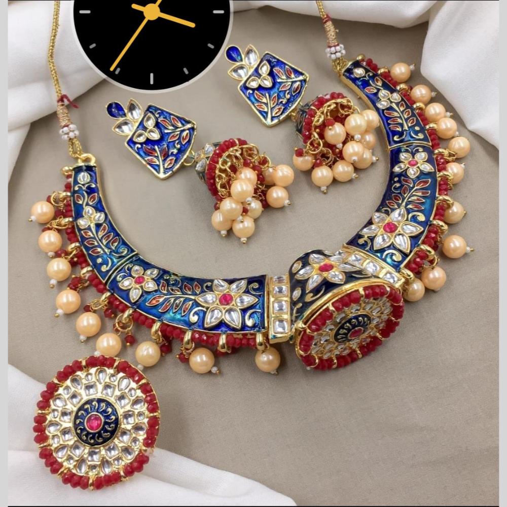 Manisha Jewellery Traditional Gold Plated Kundan Meenakari And Pearl Necklace Set