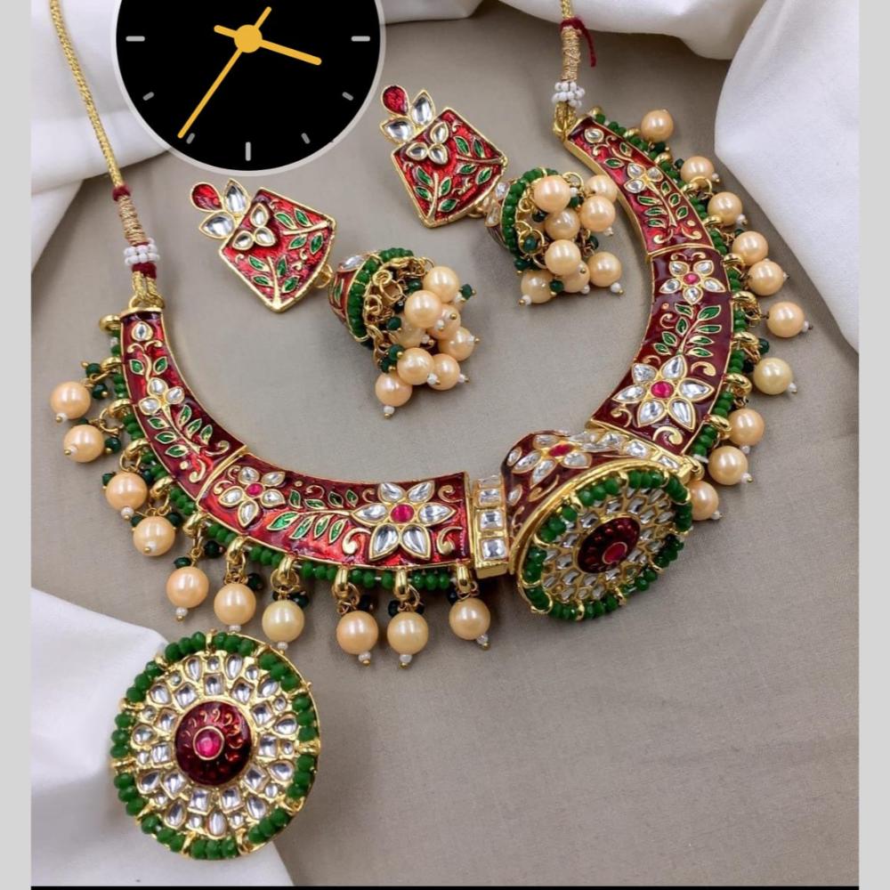 Manisha Jewellery Traditional Gold Plated Kundan Meenakari And Pearl Necklace Set