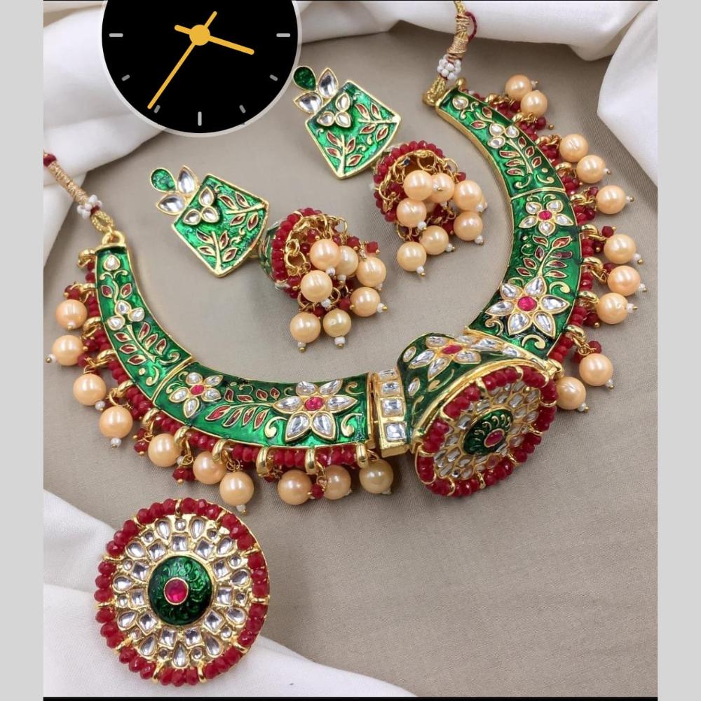 Manisha Jewellery Traditional Gold Plated Kundan Meenakari And Pearl Necklace Set